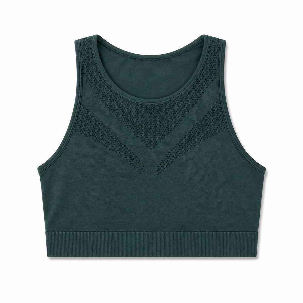 Core‎ 10 Seamless Sports Bra Large Green Textured Racerback Crop Top